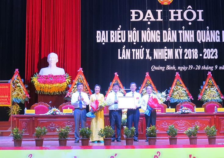 Đồng chí Nguyễn Hữu Hoài, Phó Bí thư Tỉnh ủy, Chủ tịch UBND tỉnh trao bằng khen của Thủ tướng chính phủ cho Hội Nông dân tỉnh