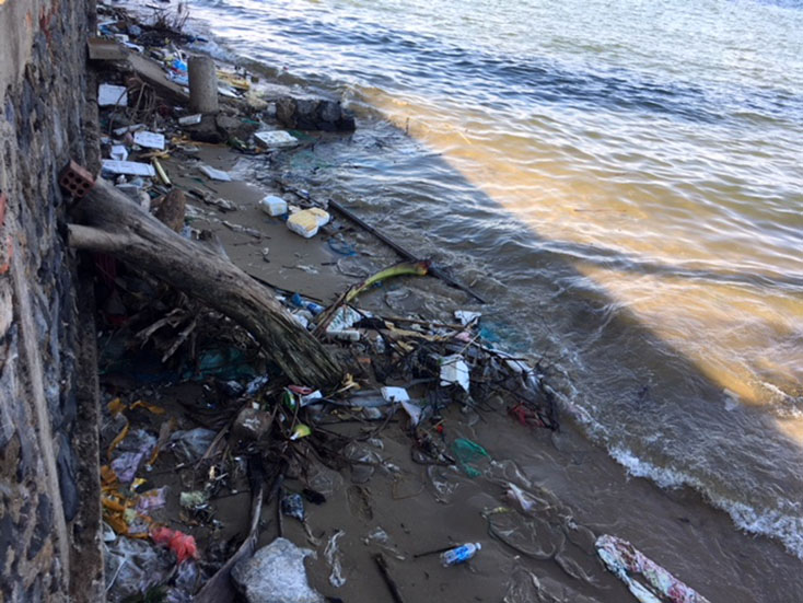  Đủ các loại rác thải được đổ xuống bờ sông gây nên tình trạng ô nhiễm