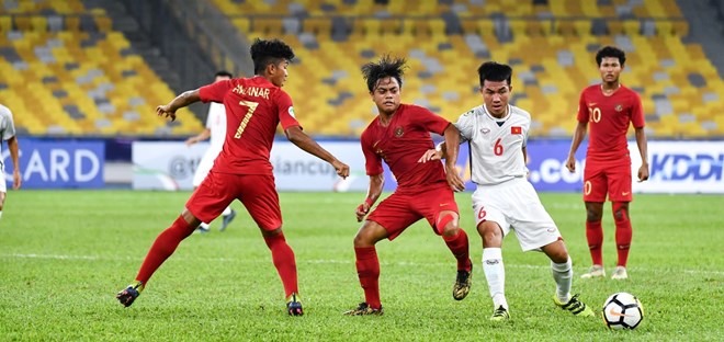 U16 Việt Nam (áo trắng) không có quyền tự quyết sau trận hòa Indonesia. (Nguồn: AFC)