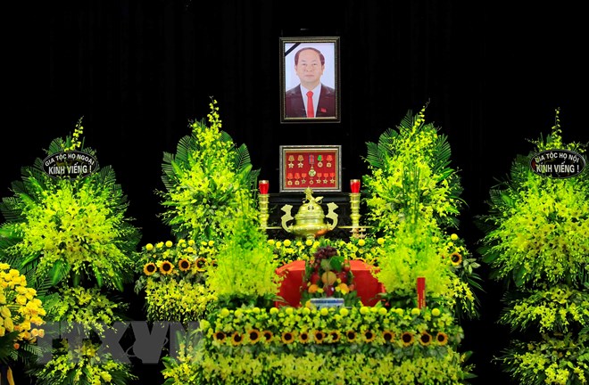 Lễ viếng đồng chí Trần Đại Quang, Ủy viên Bộ Chính trị, Chủ tịch nước Cộng hòa Xã hội chủ nghĩa Việt Nam được tổ chức trọng thể tại Nhà tang lễ quốc gia theo nghi thức Quốc tang. (Ảnh: TTXVN)