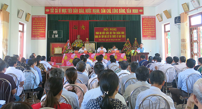 Toàn cảnh hội nghị tiếp xúc cử tri đại biểu Quốc hội tại huyện Lệ Thủy