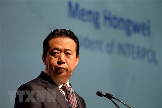 Ông Mạnh Hoành Vĩ phát biểu tại Đại hội thế giới Interpol ở Singapore ngày 4-7-2017. (Nguồn: AFP/TTXVN)