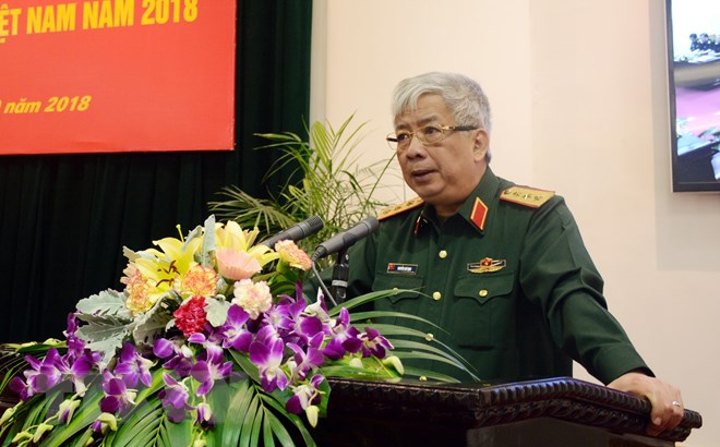 Thượng tướng Nguyễn Chí Vịnh phát biểu tại hội thảo. (Ảnh: Hồng Pha/TTXVN phát)