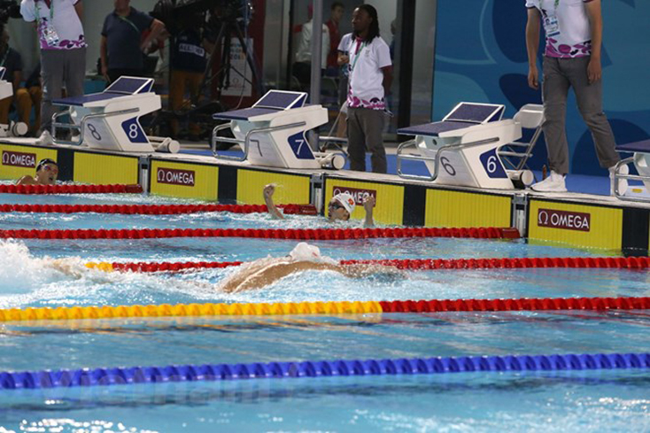 Nguyễn Huy Hoàng giành huy chương vàng nội dung bơi 800m tự do nam. (Ảnh: Hoài Nam-Phương Lan/Vietnam+)