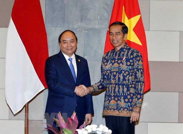 Tổng thống Indonesia Joko Widodo (bên phải) và Thủ tướng Nguyễn Xuân Phúc. (Ảnh: Thống Nhất/TTXVN)