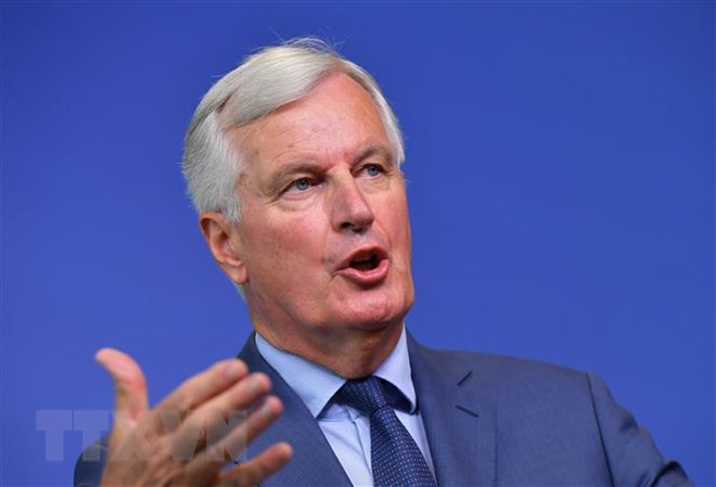 Trưởng đoàn đàm phán Brexit của EU Michel Barnier tại cuộc họp báo ở Brussels, Bỉ. (Ảnh: AFP/TTXVN)