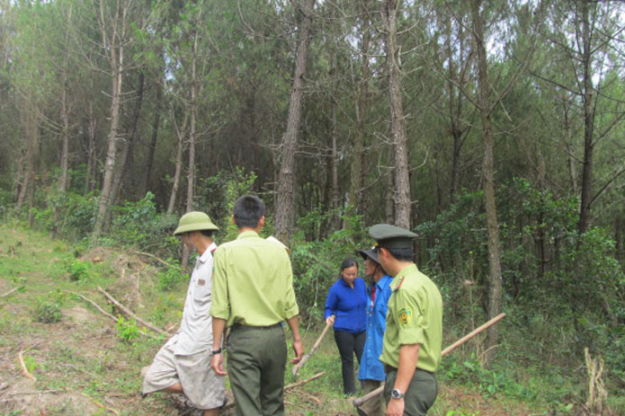 Các lực lượng chức năng huyện Minh Hóa phối hợp, hướng dẫn người dân bảo vệ và PCCCR rừng.