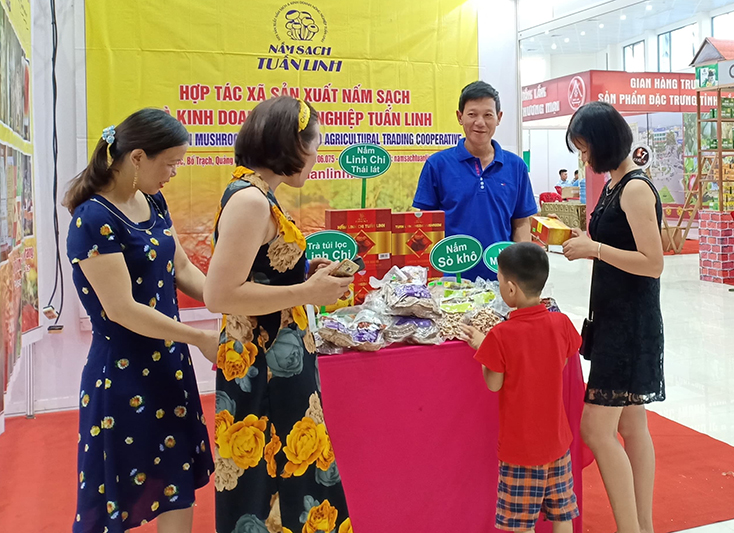 HTX sản xuất nấm sạch và kinh doanh nông nghiệp Tuấn Linh tham gia giới thiệu sản phẩm tại các hội chợ.  