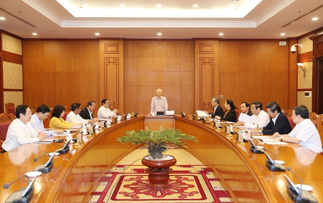 Tổng Bí thư , Chủ tịch nước Nguyễn Phú Trọng phát biểu chỉ đạo cuộc họp. (Ảnh : Trí Dũng/TTXVN)