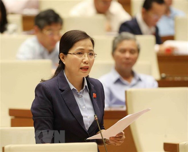 Đại biểu Quốc hội tỉnh Quảng Ninh Đỗ Thị Lan phát biểu trong một phiên họp. (Ảnh: Phương Hoa/TTXVN)