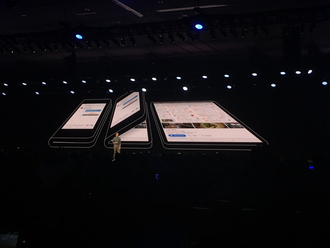 Sự kiện giới thiệu mẫu điện thoại màn hình gập của Samsung ở San Francisco. (Nguồn: techcrunch)