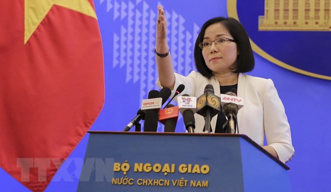 Phó Phát ngôn Bộ Ngoại giao Nguyễn Phương Trà tại họp báo thường kỳ của Bộ Ngoại giao ngày 22-11. (Nguồn: TTXVN phát)