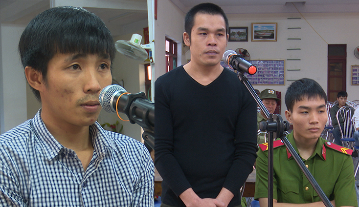 Hai đối tượng Ngô Quang Bắc và Ngô Văn Linh tại phiên tòa xét xử lưu động.