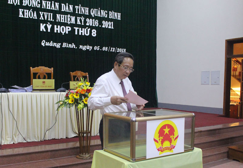 Đại biểu HĐND tỉnh thực hiện lấy phiếu tín nhiệm đối với người giữ chức vụ do HĐND tỉnh khoá XVII bầu