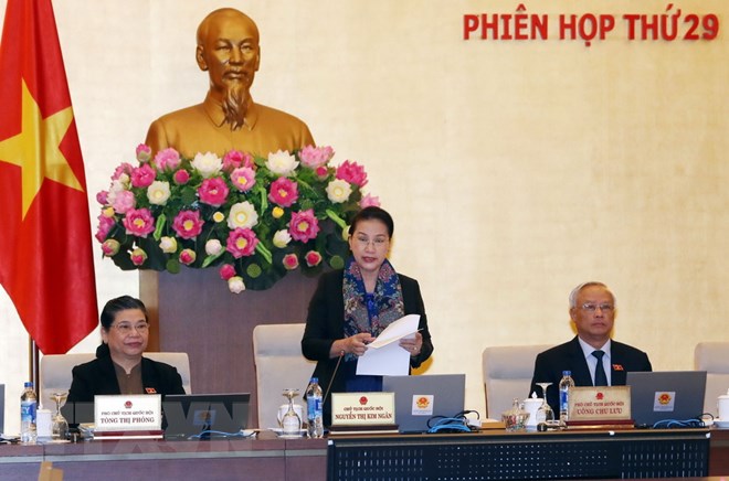 Chủ tịch Quốc hội Nguyễn Thị Kim Ngân phát biểu khai mạc Phiên họp thứ 29 của Ủy ban Thường vụ Quốc hội. (Ảnh: Trọng Đức/TTXVN)