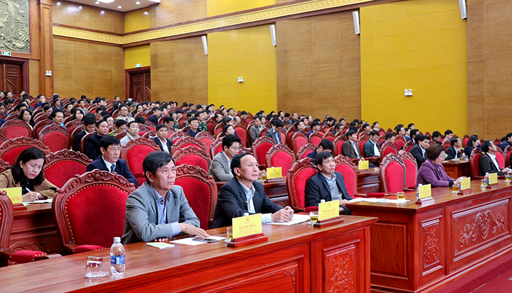 Các đại biểu tham dự hội nghị tại điểm cầu tỉnh Quảng Bình.