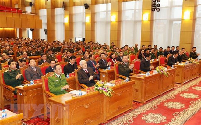 Tổng Bí thư, Chủ tịch nước Nguyễn Phú Trọng và các đại biểu dự hội nghị. (Ảnh: Trí Dũng/TTXVN)