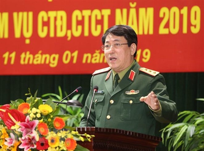Chủ nhiệm Tổng cục Chính trị Quân đội Nhân dân Việt Nam Lương Cường phát biểu tại hội nghị. (Ảnh: Dương Giang/TTXVN)