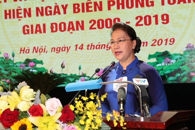 Chủ tịch Quốc hội Nguyễn Thị Kim Ngân phát biểu chào mừng. (Ảnh: Trọng Đức/TTXVN)