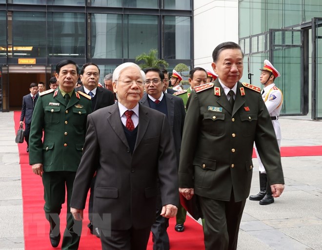 Tổng Bí thư, Chủ tịch nước Nguyễn Phú Trọng dự Hội nghị Công an Toàn quốc lần thứ 74. (Ảnh: Trí Dũng/TTXVN)