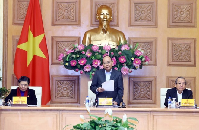Thủ tướng Nguyễn Xuân Phúc, Trưởng Tiểu ban Kinh tế-Xã hội phát biểu. (Ảnh: Thống Nhất/TTXVN)