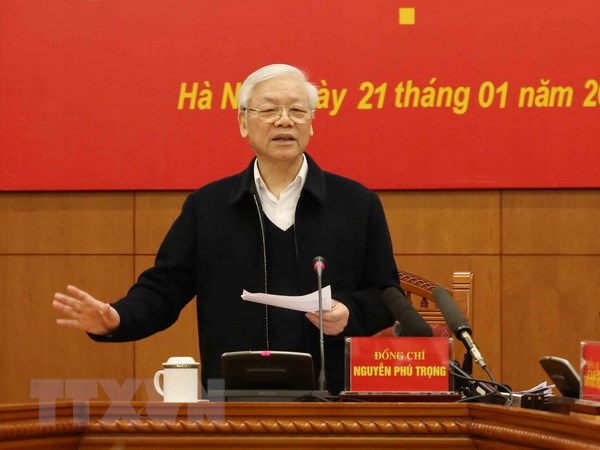 Tổng Bí thư, Chủ tịch nước Nguyễn Phú Trọng phát biểu kết luận phiên họp. (Ảnh: Phương Hoa/TTXVN)