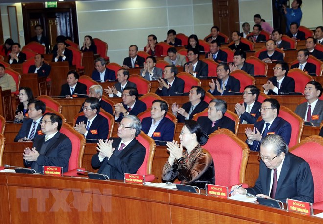 Chủ tịch Quốc hội Nguyễn Thị Kim Ngân, các đồng chí lãnh đạo Đảng, Nhà nước và các đại biểu dự Hội nghị. (Ảnh: Trọng Đức/TTXVN)