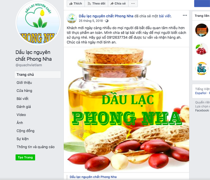 hương hiệu dầu lạc Phong Nha được khách hàng toàn quốc biết đến nhờ kinh doanh online