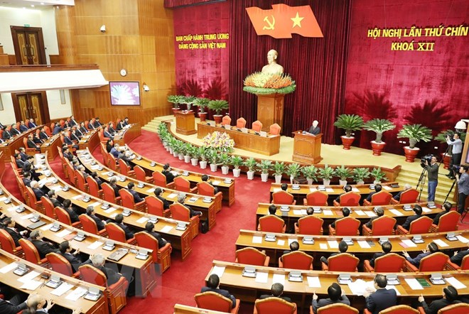 Hội nghị lần thứ chín Ban Chấp hành Trung ương Đảng Cộng sản Việt Nam khóa XII họp phiên bế mạc. (Nguồn: TTXVN)