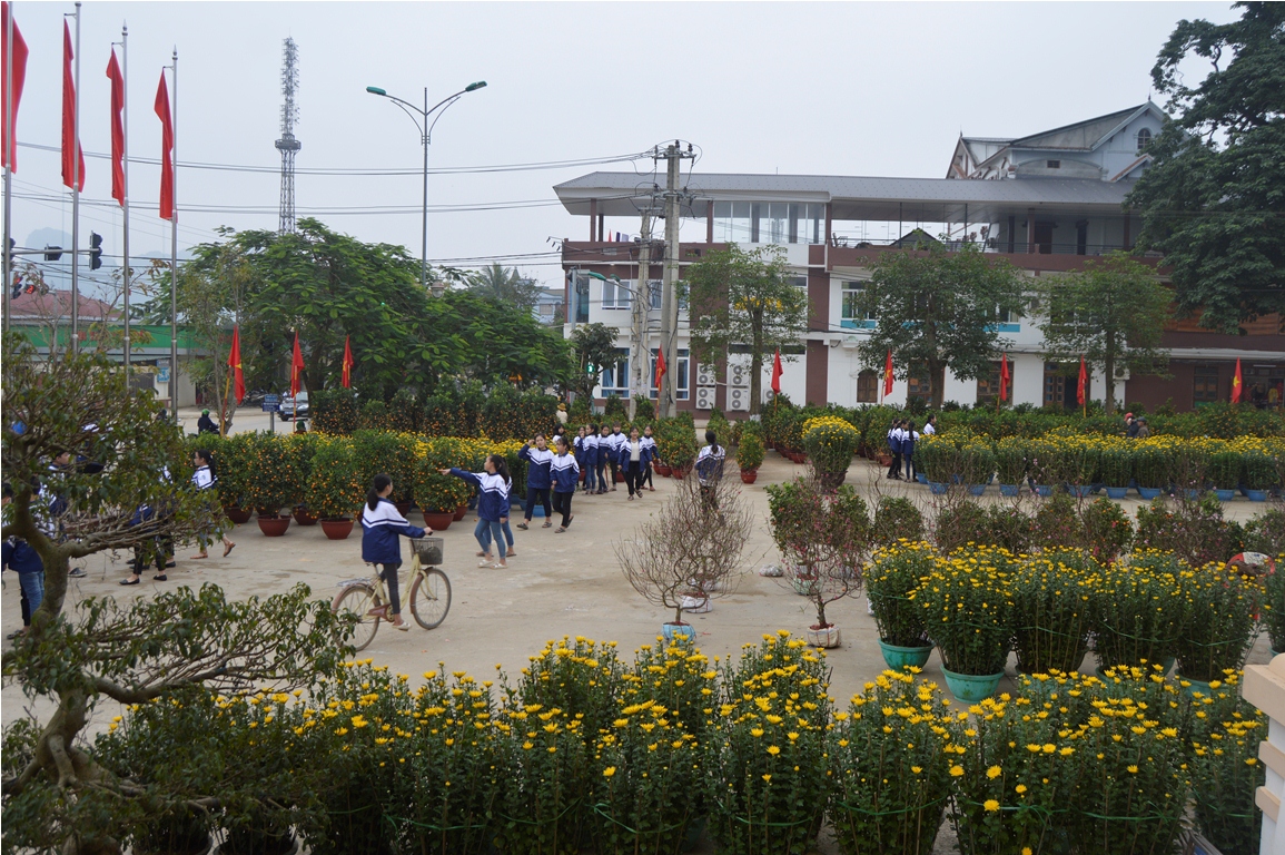 Chợ hoa ở thị trấn Quy Đạt (Minh Hóa) trong dịp Tết Kỷ Hợi 2019.