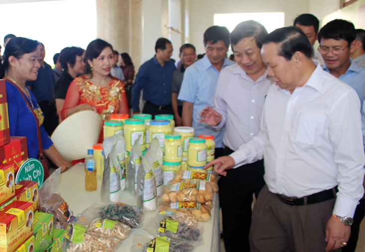 Sản phẩm tinh bột nghệ của HTX sản xuất, kinh doanh, chế biến nông sản Lệ Thủy trưng bày tại hội nghị thương mại Việt-Lào năm 2018.