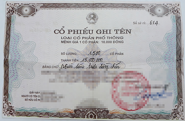 Cổ phiếu của người lao động do một công ty cổ phần trên địa bàn tỉnh phát hành.