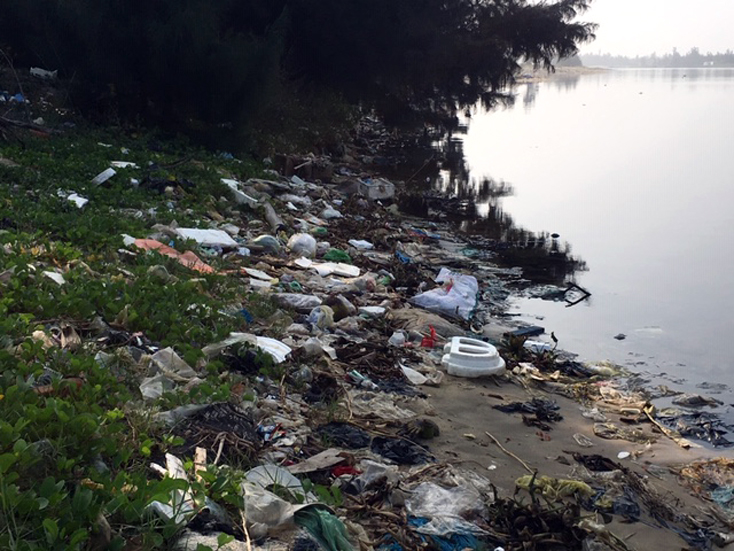  Rác thải ngập tràn bên bờ sông Lý Hòa, gây ô nhiễm môi trường nghiêm trọng.