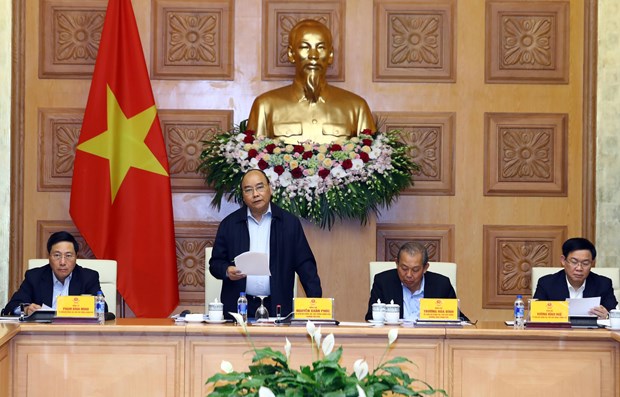 Thủ tướng Nguyễn Xuân Phúc, Trưởng Tiểu ban Kinh tế-Xã hội chuẩn bị cho Đại hội XIII của Đảng phát biểu. (Ảnh: Thống Nhất/TXVN)