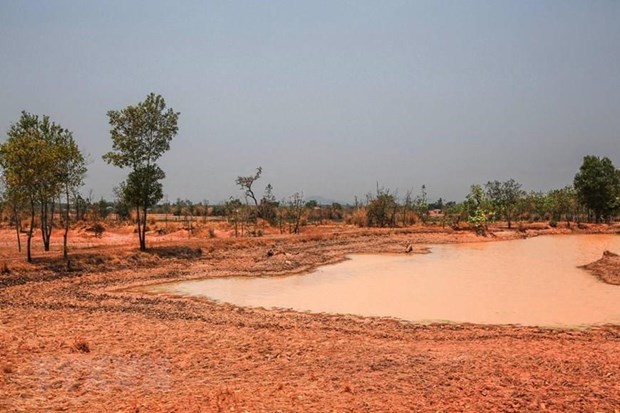 Mới giữa mùa khô nhưng các hồ chứa nước trên địa bàn xã Ea Rốk, huyện Ea Súp đã cạn dần trơ đáy. (Ảnh: Trọng Đạt/TTXVN)