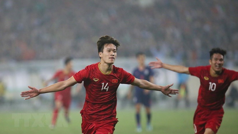   U23 Việt Nam thẳng tiến vào vòng chung kết U23 châu Á 2020 với tư cách nhất bảng. (Ảnh: Trọng Đạt/TTXVN)