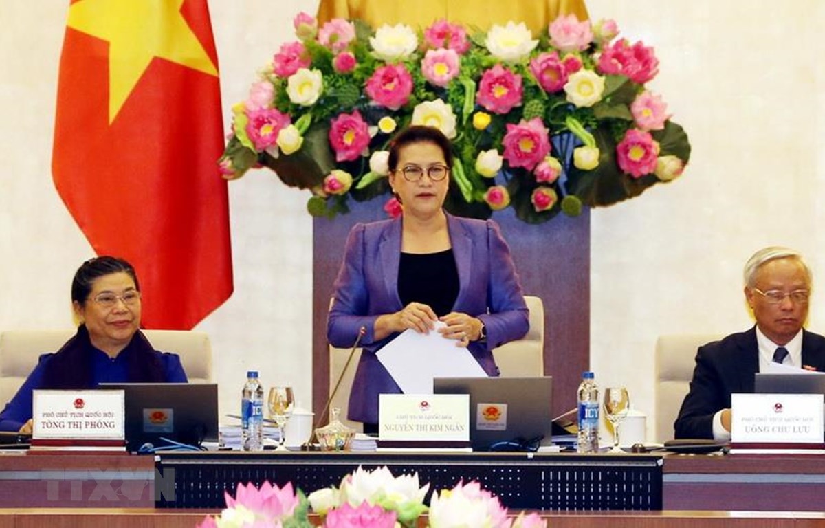 Chủ tịch Quốc hội Nguyễn Thị Kim Ngân phát biểu khai mạc Phiên họp thứ 33 của Ủy ban Thường vụ Quốc hội. (Ảnh: Trọng Đức/TTXVN)