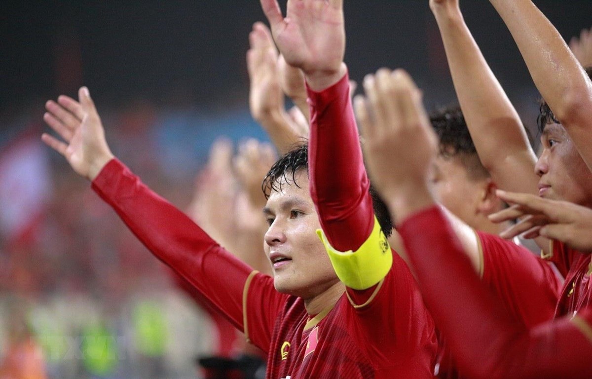  Tuyển thủ Nguyễn Quang Hải và các đồng đội tại vòng loại U23 châu Á 2020. (Ảnh: Trọng Đạt/TTXVN)
