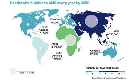  Bản đồ về tình trạng kháng kháng sinh trên toàn thế giới đến năm 2050