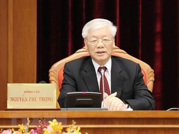 Tổng Bí thư, Chủ tịch nước Nguyễn Phú Trọng chủ trì và phát biểu bế mạc Hội nghị. (Ảnh: Trí Dũng/TTXVN)