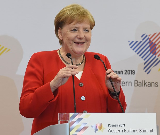 Thủ tướng Đức Angela Merkel phát biểu tại Hội nghị Tây Balkan. (Ảnh: AFP/TTXVN)