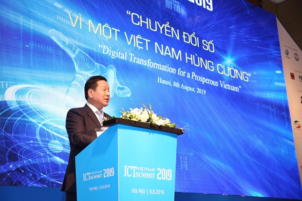 Ông Trương Gia Bình, Chủ tịch VINASA phát biểu khai mạc Vietnam ICT Summit 2019. (Ảnh: Minh Sơn/Vietnam+)