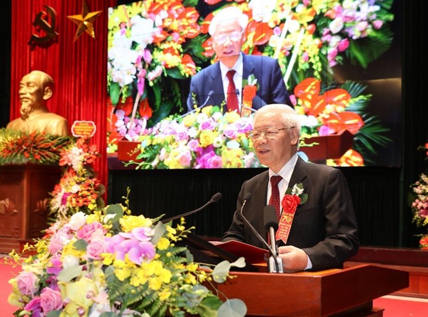 Tổng Bí thư, Chủ tịch nước Nguyễn Phú Trọng phát biểu tại Lễ kỷ niệm. (Ảnh: Trí Dũng/TTXVN)
