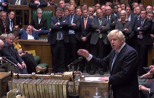 Thủ tướng Anh Boris Johnson phát biểu tại phiên họp Quốc hội ở London, Anh ngày 10-9. (Nguồn: AFP/TTXVN)