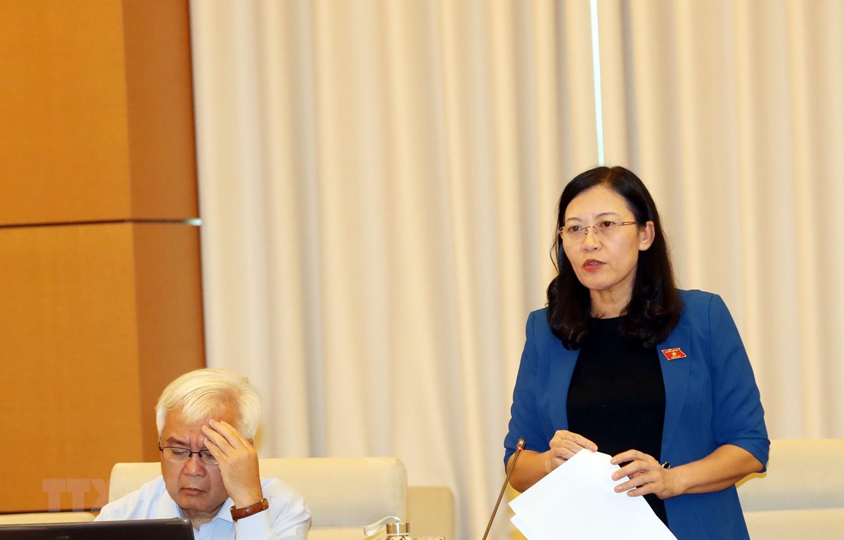 Chủ nhiệm Ủy ban Tư pháp của Quốc hội Lê Thị Nga trình bày báo cáo thẩm tra. (Ảnh: Trọng Đức/TTXVN)