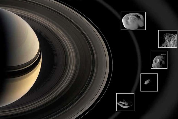  Sao Thổ và 5 trong số các Mặt Trăng quay quanh nó. (Nguồn: NASA)