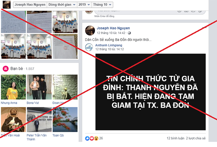 Trên trang fb cá nhân các đối tượng chống đối chính trị, linh mục cực đoan đưa những thông tin không đúng sự thật về việc bắt đối tượng Nguyễn Văn Thanh.