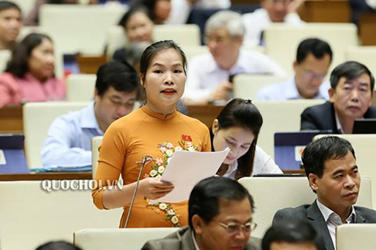 Đại biểu Cao Thị Giang tham gia thảo luận tại hội trường. 