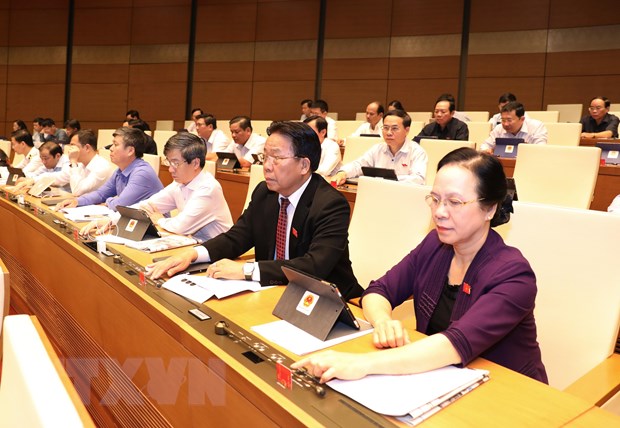 Các đại biểu Quốc hội biểu quyết thông qua Nghị quyết về kế hoạch phát triển kinh tế - xã hội năm 2020. (Ảnh: Lâm Khánh/TTXVN)