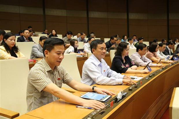 Các đại biểu Quốc hội biểu quyết thông qua Nghị quyết về dự toán ngân sách nhà nước 2020. (Ảnh: Dương Giang/TTXVN)
